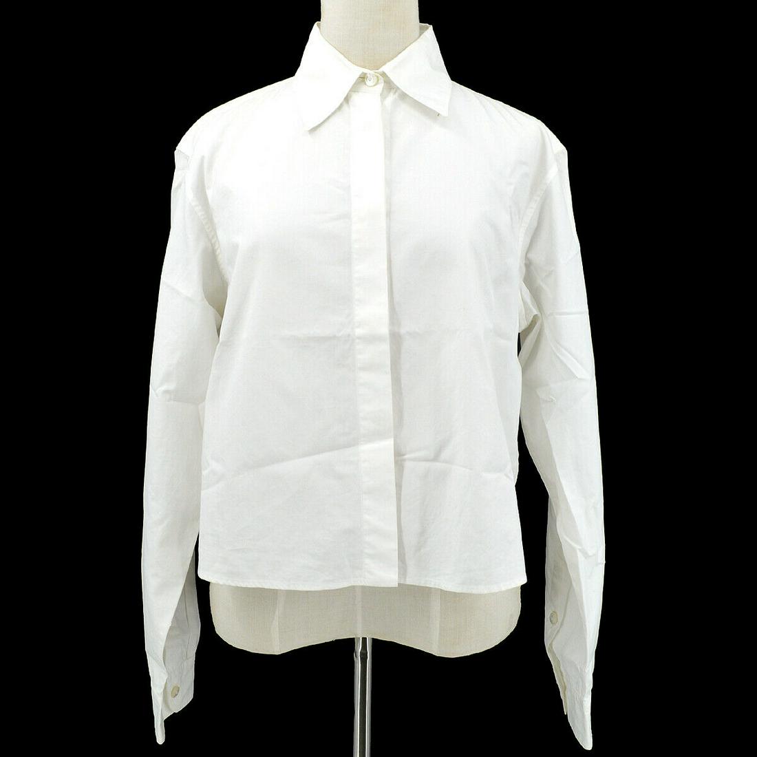 Chanel 2019 Puritan Collar Long Sleeve Shirt White Cotton 19K #21 Chanel 2019 Puritan Collar Long Sleeve Shirt White Cotton 19K